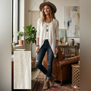 Lola & Sophie Mixed Media Women's Cream Long Sleeve Knit Tunic Blouse